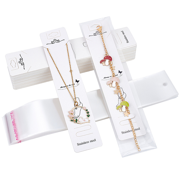 

PandaHall HOBBIESAY 50 Sets Paper Anklet Display Cards, with OPP Cellophane Bags, Rectangle with Foot Pattern, White, Card: 19.5x4x0.05cm...
