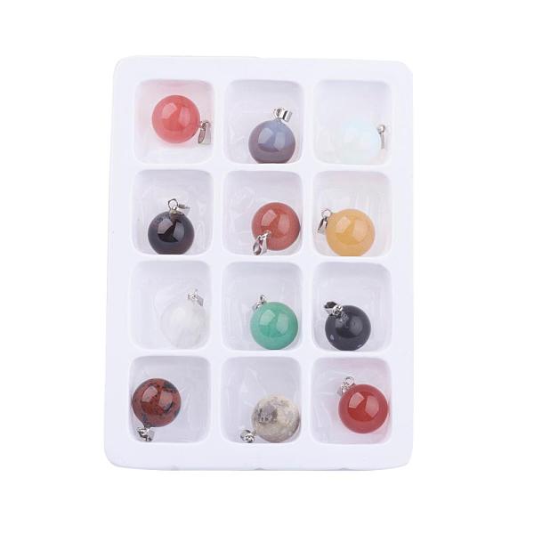 

PandaHall Gemstone Pendants, with Brass Clasps, Mixed Stone, Round, Mixed Color, 18x14mm, Hole: 6x2mm, 12pcs/box Mixed Stone Round..., Multicolor