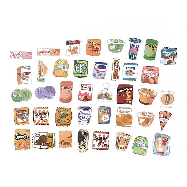 

PandaHall 40Pcs 40 Styles Food Themed PVC Plastic Snacks Stickers Sets, Waterproof Adhesive Decals for DIY Scrapbooking, Photo Album...
