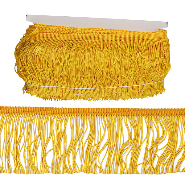PandaHall Polyester Tassel Fringe Trimming, Clothes Decoration, Costume Accessories, Gold, 100x1mm, 10m/card Polyester Others Gold