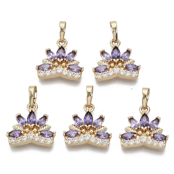 

PandaHall Brass Micro Cubic Zirconia Charms, with Snap on Bails, Lotus Flower, Light Gold, Medium Purple, 15x15x4mm, Hole: 6x4mm Brass+Cubic...