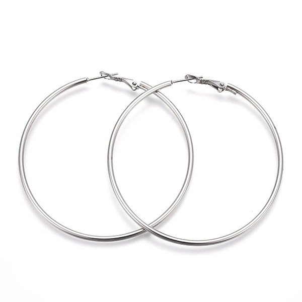 

PandaHall 201 Stainless Steel Hoop Earrings, Hypoallergenic Earrings, Ring Shape, Stainless Steel Color, 12 Gauge, 60x59x2mm, Pin: 1mm 201...
