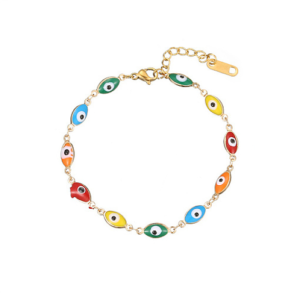 

PandaHall Golden Tone Stainless Steel Enamel Evil Eye Link Chain Bracelets for Women, Colorful, Horse Eye, 6-1/4 inch(16cm) Stainless Steel...