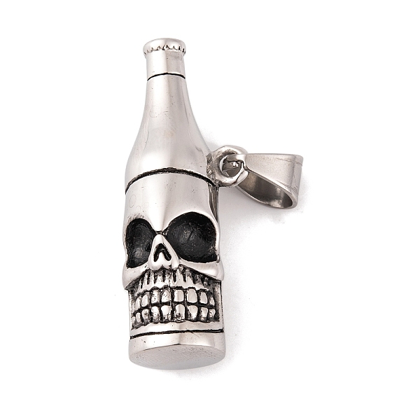 

PandaHall 304 Stainless Steel Pendants, Skull Bottle Charm, Antique Silver, 44x17x14.5mm, Hole: 6.5x10mm 304 Stainless Steel Bottle