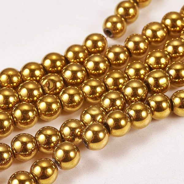 

PandaHall Electroplate Non-magnetic Synthetic Hematite Beads Strands, Round, Grade A, Golden Plated, 6mm, Hole: 1.2mm, about 65pcs/strand...