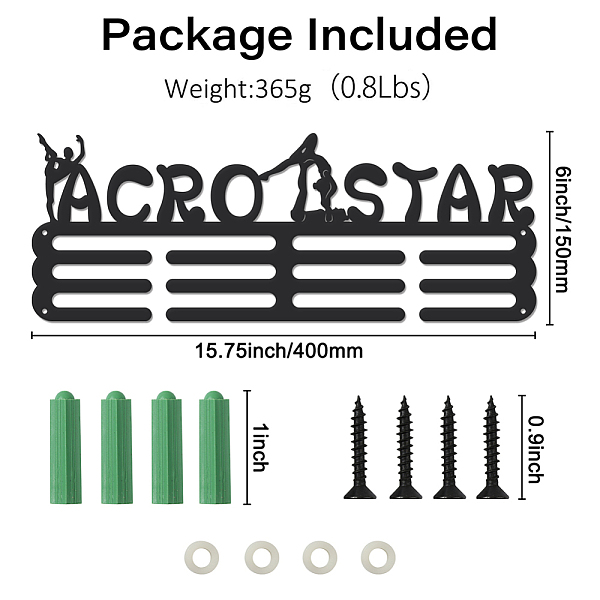

PandaHall Sports Theme Iron Medal Hanger Holder Display Wall Rack, with Screws, Acrobatics Pattern, 150x400mm Iron Sports
