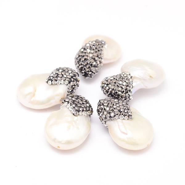 

PandaHall Natural Cultured Freshwater Pearl Beads, with Polymer Clay Rhinestone, Nuggets, 18~28x12~18x9~11mm, Hole: 1mm Pearl Nuggets
