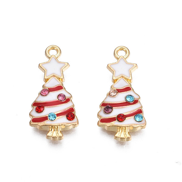 

PandaHall Rack Plating Alloy Enamel Pendants, with Rhinestone, Cadmium Free & Nickel Free & Lead Free, Light Gold, Christmas Tree, Red...