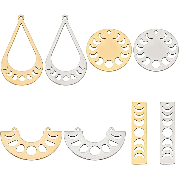 

PandaHall BENECREAT 16Pcs 8 Style 201 Stainless Steel Connector Charms & Pendants, Moon Phase Charms, Laser Cut, Flat Round & Semi Circle &...