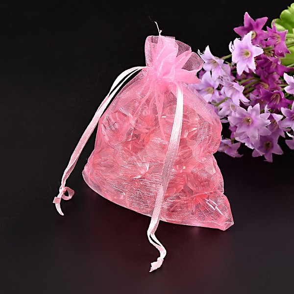 

PandaHall LT.Pink Jewelry Packing Drawable Pouches, Organza Gift Bags, about 10cm wide, 12cm long Organza Pink