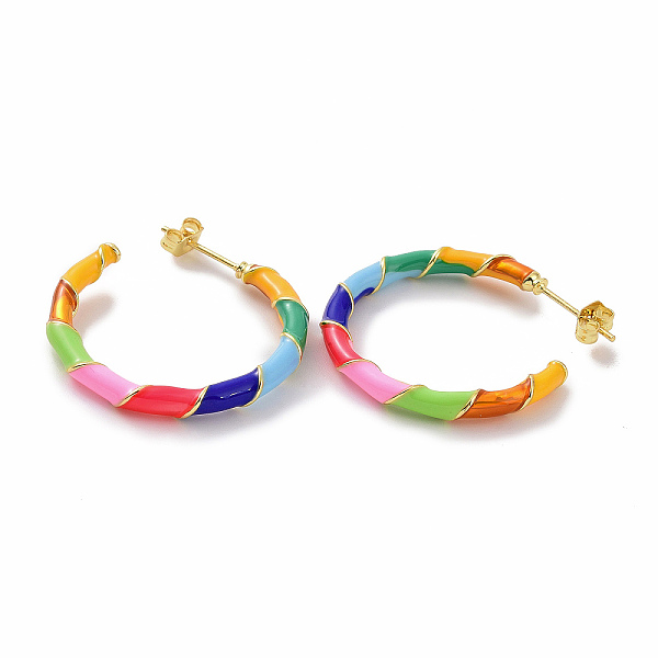 

PandaHall Colorful Enamel Ring Stud Earrings, Brass Half Hoop Earrings for Women, Golden, 28.5x30.5x3.5mm, Pin: 0.8mm Brass Ring
