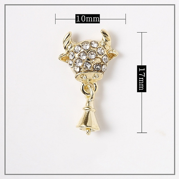 

PandaHall Alloy Cabochons, Nail Art Decoration Accessories, with Glass Rhinestones, Light Gold, Cow & Bell Shape, Crystal, 18x10.5x4mm..., Clear