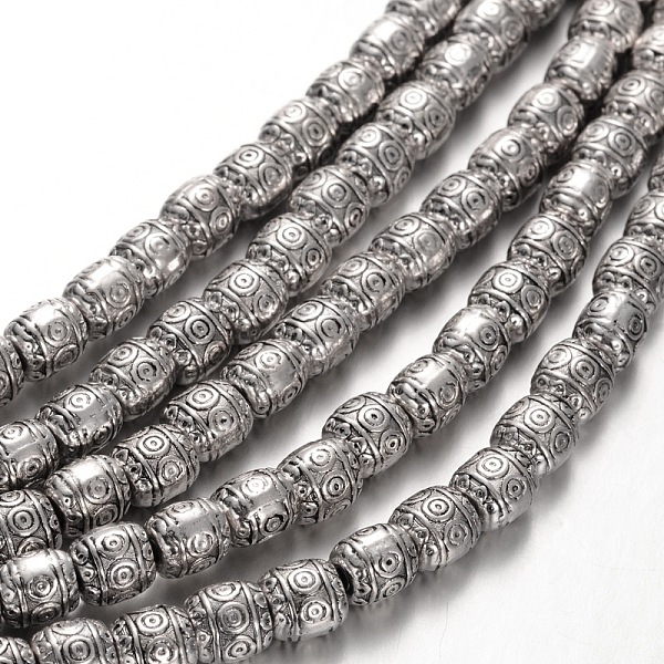 

PandaHall Barrel Tibetan Style Alloy Bead Strands, Cadmium Free & Nickel Free & Lead Free, 6x6mm, Hole: 2mm, about 34pcs/Strand Alloy Barrel