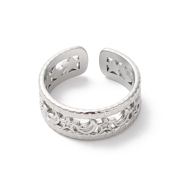 

PandaHall 304 Stainless Steel Moon & Star Open Cuff Ring for Women, Stainless Steel Color, US Size 6(16.5mm) 304 Stainless Steel