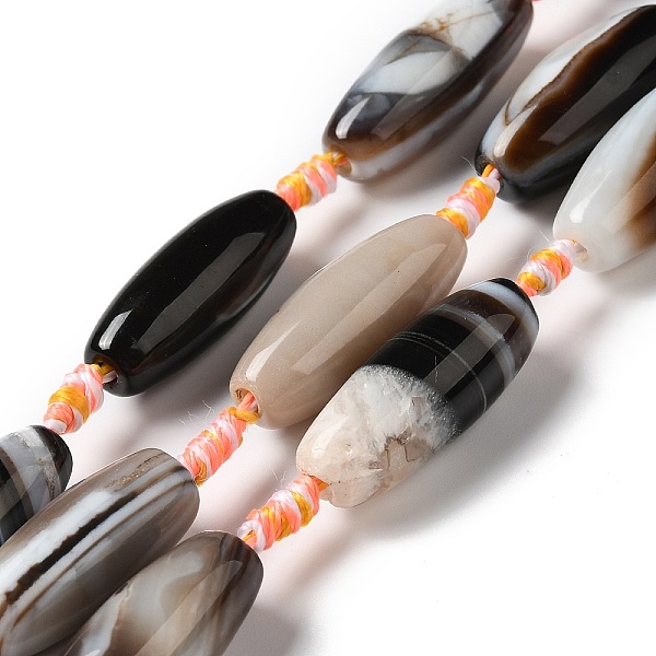 PandaHall Natural Agate Beads Strands, Dyed & Heated, Rice, Black, 29.5~34x9.5~13.5mm, Hole: 2.5mm, about 10pcs/strand, 16''(41cm) Natural...