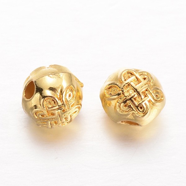 

PandaHall Round Alloy Beads, with Chinese Knot Pattern, Golden, 6mm, Hole: 1mm Alloy Round