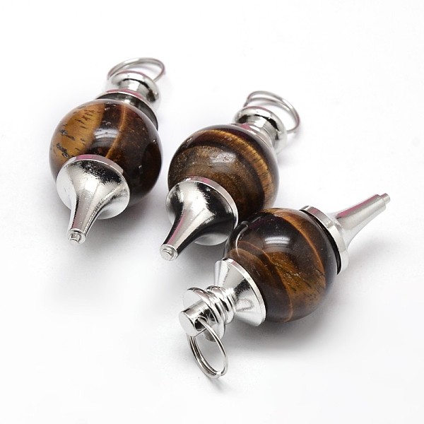

PandaHall Platinum Tone Zinc Alloy Natural Tiger Eye Pendants, Lead Free & Nickel Free, 41~43x18mm, Hole: 5.5mm Tiger Eye Others