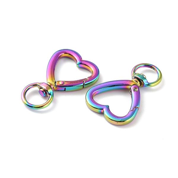 

PandaHall Alloy Swivel Clasps, Swivel Snap Hook Clasps for Jewelry Making, Heart, Rainbow Color, 41.5x26.5x6mm, Hole: 11x10mm Alloy