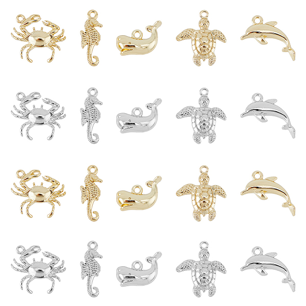 

PandaHall SUPERFINDINGS 20Pcs 10 Style Rack Plating Alloy Charms, Cadmium Free & Lead Free, Crab & Sea Horse & Whale & Sea Turtle & Dolphin...