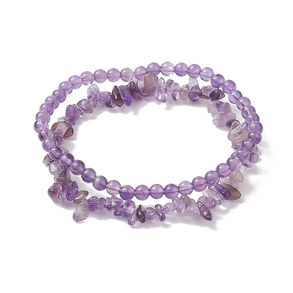 

PandaHall Chip & Round Natural Amethyst Beaded Stretch Bracelets for Women, Inner Diameter: 1-7/8~2-1/8 inch(4.7~5.5cm), 2pcs/set Amethyst