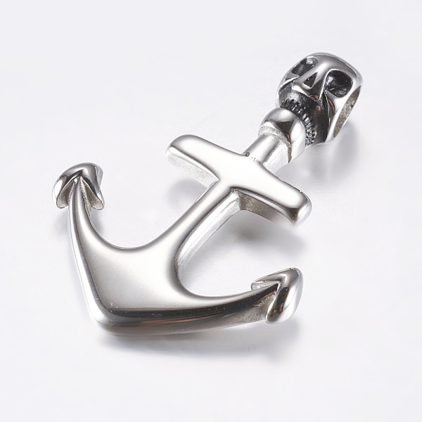 

PandaHall 316 Surgical Stainless Steel Leather Cord Clasps Rhinestone Setting, Anchor with Skull, Antique Silver, 39x27x8mm, Hole: 5mm, Fit...