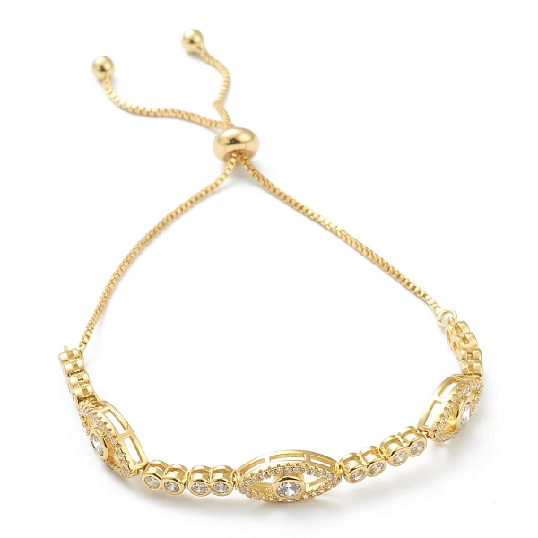 

PandaHall Brass Micro Pave Cubic Zirconia Slider Bracelets, Bolo Bracelets, Real 18K Golden Plated, Eye, Clear, Inner Diameter: 1-1/8~2-7/8...
