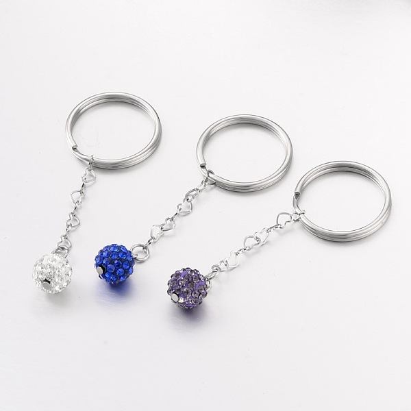

PandaHall Round Polymer Clay Rhinestone Keychain, 316 Surgical Stainless Steel Key Rings, Mixed Color, 67mm Stainless Steel Round Multicolor