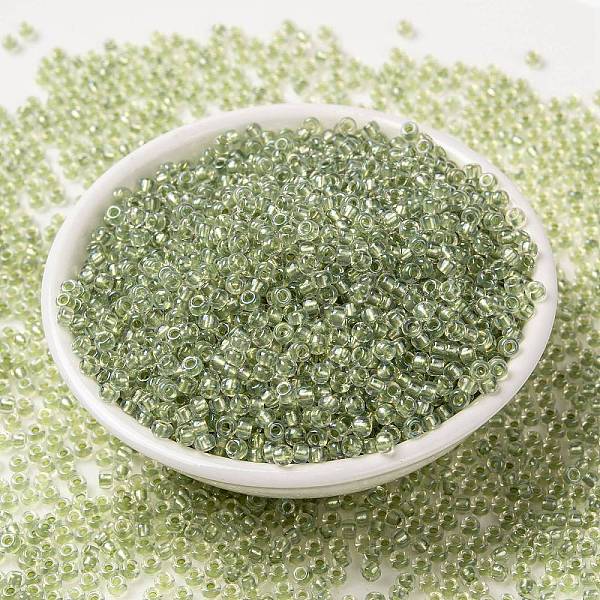 

PandaHall MIYUKI Round Rocailles Beads, Japanese Seed Beads, (RR1135) Inside Dyed Lime, 8/0, 3mm, Hole: 1mm, about 2111~2277pcs/50g Glass..., Green