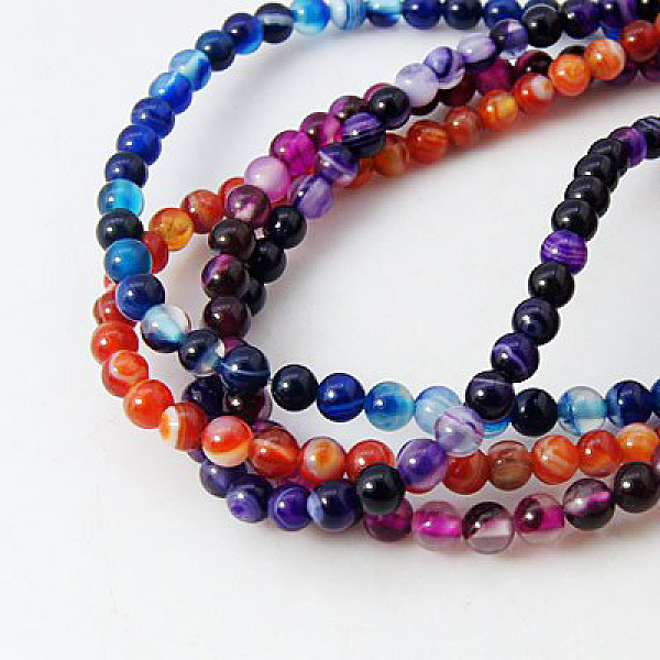 

PandaHall Natural Striped Agate/Banded Agate Beads Strands, Round, Grade A, Dyed, Mixed Color, 4mm, Hole: 1mm Banded Agate Round Multicolor