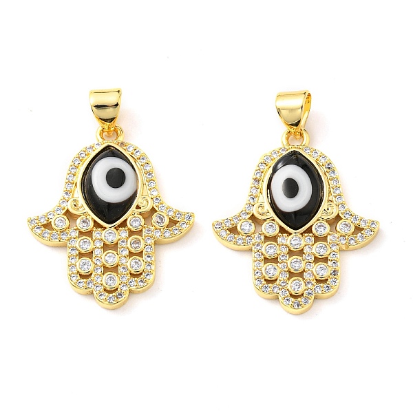 

PandaHall Brass Cubic Zirconia Pendants, with Lampwork, Real 18K Gold Plated, Hamsa Charm, Black, 24x20.5x4mm, Hole: 5x3.5mm Brass+Cubic...