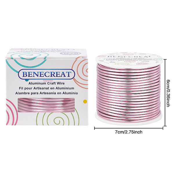 

PandaHall Round Aluminum Wire, Flamingo, 10 Gauge, 2.5mm, about 80.38 Feet(24.5m)/roll Aluminum Round Pink