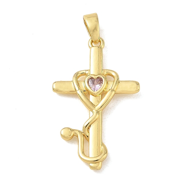 Brass Micro Pave Pink Cubic Zirconia Pendants