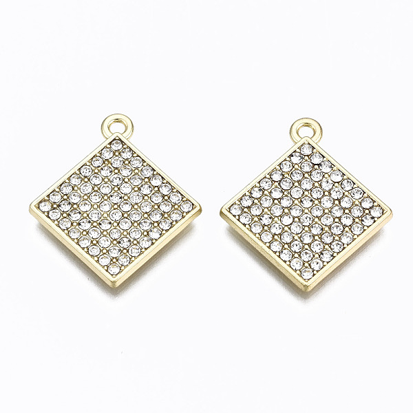 

PandaHall Alloy Crystal Rhinestone Pendants, Rhombus, Cadmium Free & Lead Free, Light Gold, 23.5x20.5x2mm, Hole: 1.6mm, Side Length: 15mm..., Clear
