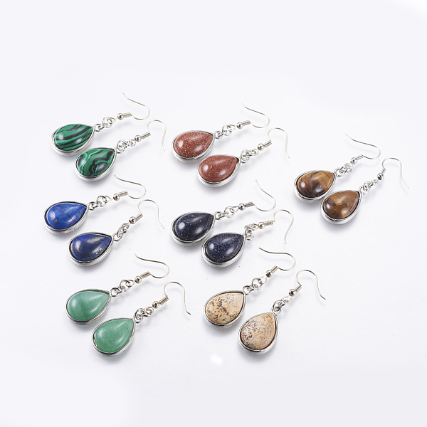 

PandaHall Natural & Synthetic Mixed Stone Dangle Earrings, with Brass Earring Hooks, teardrop, Platinum, 48mm, Pin: 0.5mm Mixed Stone