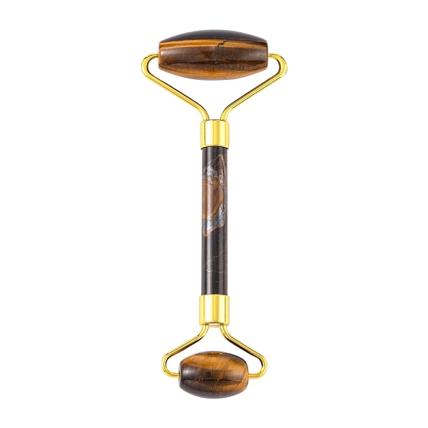 PandaHall Natural Tiger Eye Face Massager, Facial Rollers, with Long-Lasting Plated Alloy Findings, Golden, 149~151x57~60x19~20mm Tiger Eye...