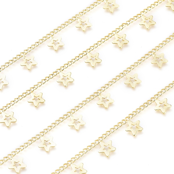 

PandaHall 3.28 Feet Brass Curb Chains, with Star Charm, Soldered, Long-Lasting Plated, Real 18K Gold Plated, Link: 2x2x0.5mm Brass