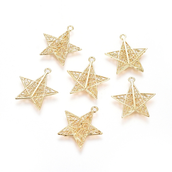 

PandaHall Brass Pendants, Long-Lasting Plated, Star, Real 18K Gold Plated, 20x18.5x1.5mm, Hole: 1.4mm Brass Star