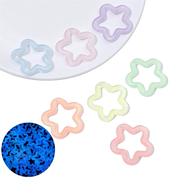 

PandaHall Luminous Acrylic Pendant, Glow in the Dark, Star Charm, Random Color, 30x30mm, Hole: 2mm, 20pcs/bag Acrylic Star Multicolor