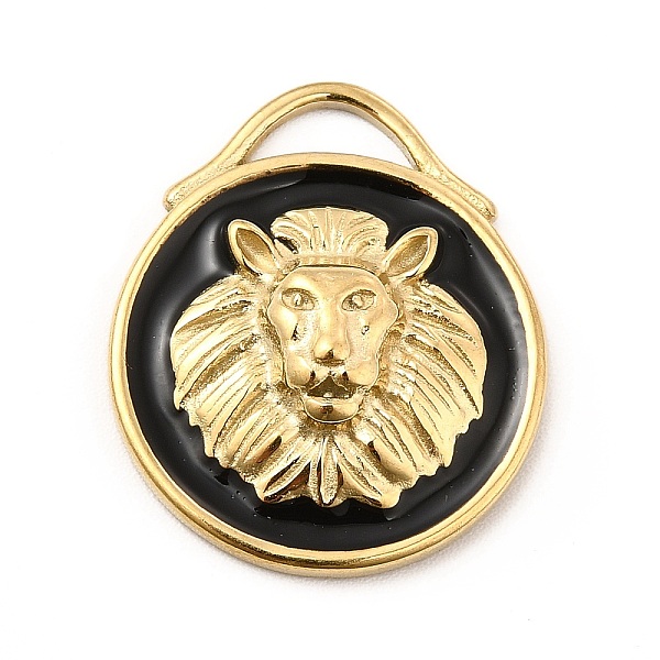 

PandaHall Ion Plating(IP) 304 Stainless Steel Enamel Pendants, Flat Round with Lion Charm, Golden, 22x18.5x4mm, Hole: 6x2.5mm Stainless..., Black