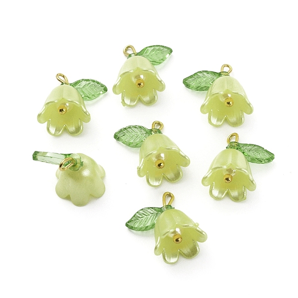 

PandaHall Opaque Resin Pendants, Bell Orchid Flower Charms with Leaf, with Golden Tone Iron Findings, Yellow Green, 14x13x10.5mm, Hole...