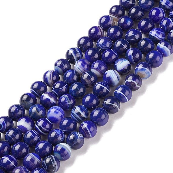 

PandaHall Natural Striped Agate/Banded Agate Beads Strands, Dyed & Heated, Round, Medium Blue, 12mm, Hole: 1.2mm, about 33pcs/strand, 14.96...