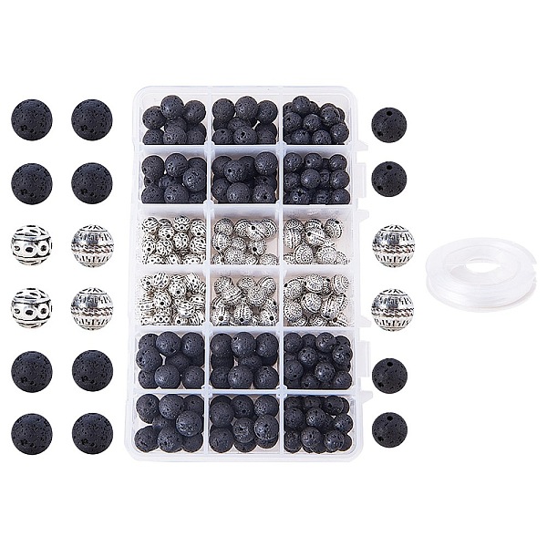 

PandaHall 200PCS Natural Lava Rock Beads, 100PCS Alloy Beads for Bracelet Makings, with 0.8mm Strong Stretchy Beading Elastic Wire...