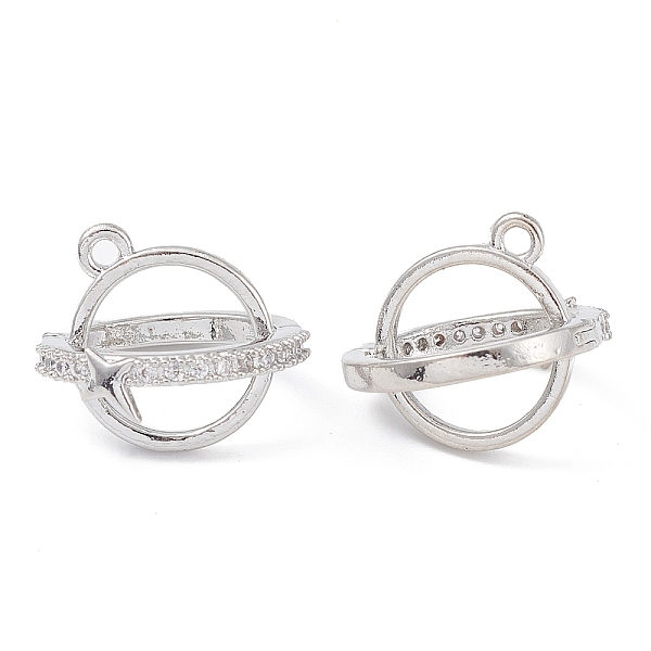 PandaHall Rack Plating Brass Pave Clear Cubic Zirconia Bead Cage Pendants, Planet Charms with Star, Cadmium Free & Lead Free, Long-Lasting...