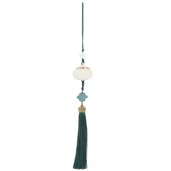 PandaHall Resin Luminous Lotus Pendant Decorations, Chinese Knot Tassel Charm for Mobile Phone Car Bag Decoration, Dark Green, 230mm Resin...