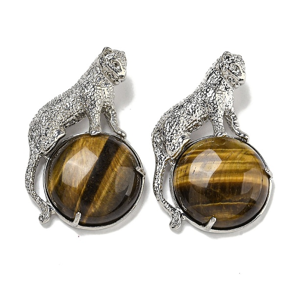 

PandaHall Natural Tiger Eye Half Round Pendants, Rack Plating Brass Leopard Charms, Platinum, Cadmium Free & Lead Free, 42x27x7.5mm, Hole...