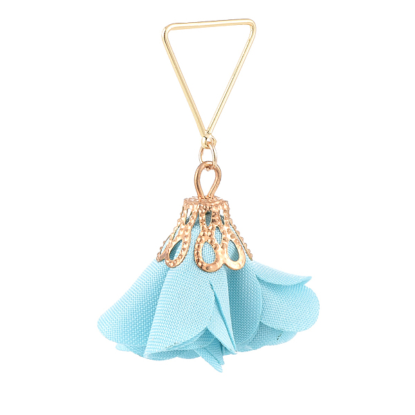 

PandaHall Handmade Cloth Pendants, with Golden Plated Alloy Findings and Triangle Brass Findings, Flower, Pale Turquoise, 44mm, Hole..., Cyan