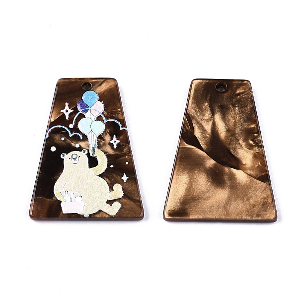 

PandaHall Cellulose Acetate(Resin) Pendants, 3D Printed, Trapezoid with Bear & Balloon Pattern, Camel, 32x23.5x2.5mm, Hole: 1.6mm Cellulose..., Brown