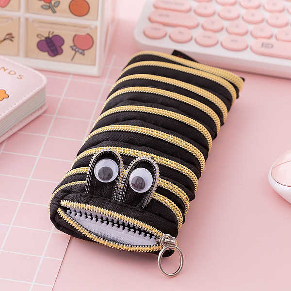 

PandaHall Polyester Cloth Storage Pen Bags, with Zip Lock, Office & School Supplies, Inchworm-shaped, Gold, 210x90mm Polyester Gold