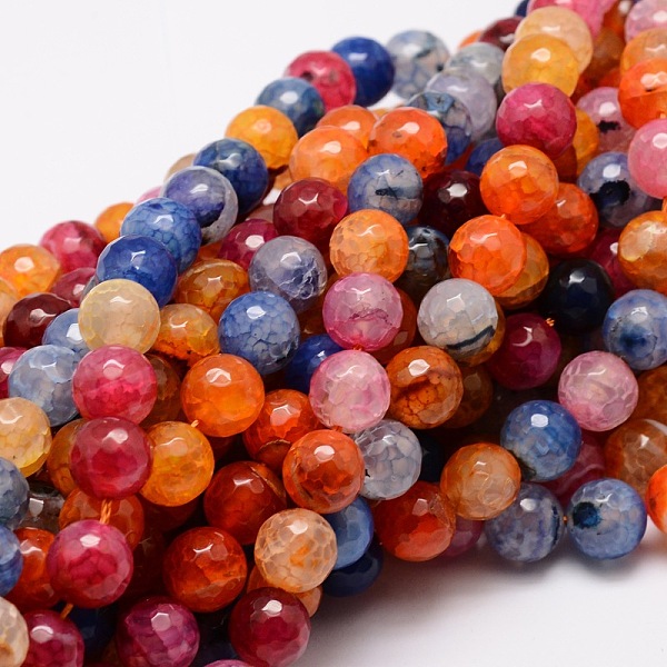 

PandaHall Dyed Natural Agate Faceted Round Beads Strands, Colorful, 8mm, Hole: 1mm, about 48pcs/strand, 15.3 inch Natural Agate Round