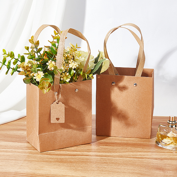 

PandaHall 10 Pcs Kraft Paper Flower Bags with Handle, 13x0.4x15cm Florist Bouquet Packaging Bags Rectangle Tote Bags with 10Pcs Paper Price..., Orange